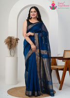 Blue Pure Maheshwari Silk office party saree with Khaddi Work from Rang Rajasthani