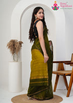 Olive Pure Maheshwari Silk saree with Khaddi Work pallu detailing