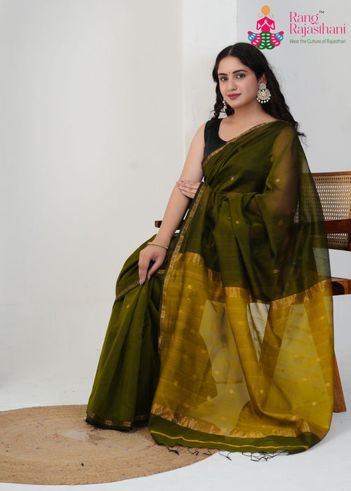 Green Pure Maheshwari Silk Weaving Maheshwari Saree for Wedding Guest | Handcrafted Pick main-image