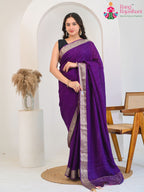 violet Pure Silk Reception saree with Jacquard Texture from Rang Rajasthani