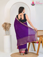 violet Chinon saree with Sequence back view
