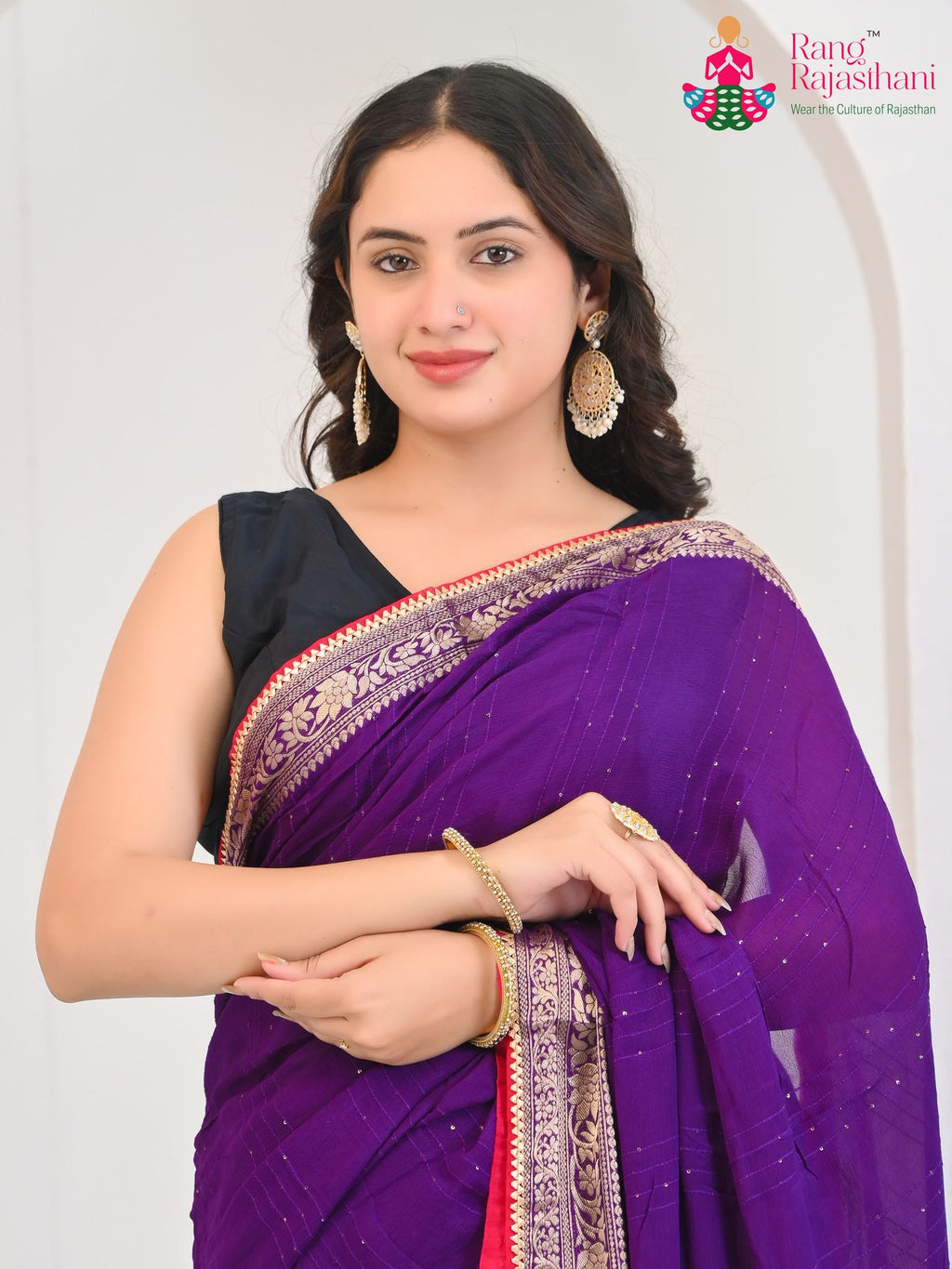 violet Chinon saree with Sequence close up detailing