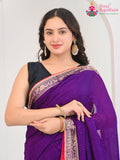 Purple Chinnon Plain Saree for Sangeet Night | Bridal Wear