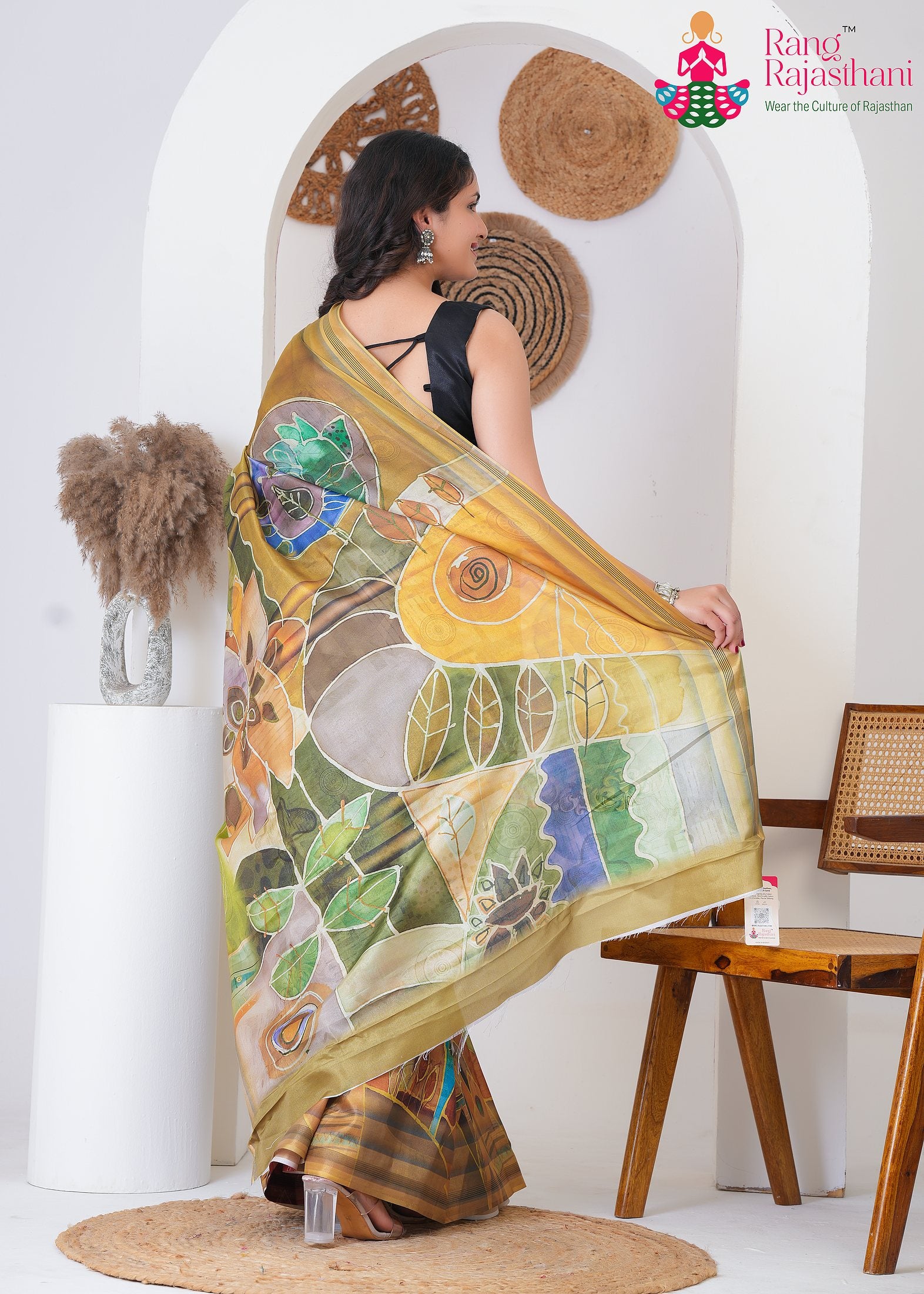 Green Imported saree with Printed back view