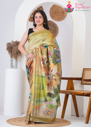 Green Art Silk Printed Saree for Raksha Bandhan | Curated Edit