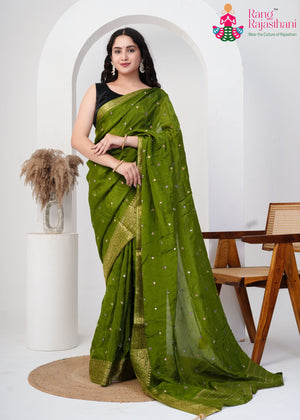 Green Pure Ho Silk Mirror Saree for Wedding Reception | Flowy Edit