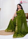 Green Pure Ho Silk Mirror Saree for Wedding Reception | Flowy Edit