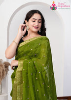 Olive Silk saree with Sequence close up detailing