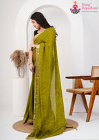 Olive Pure Silk saree with Jacquard side drape view