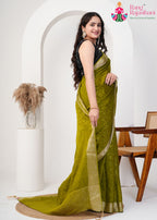 Olive Pure Silk saree with Jacquard pallu detailing