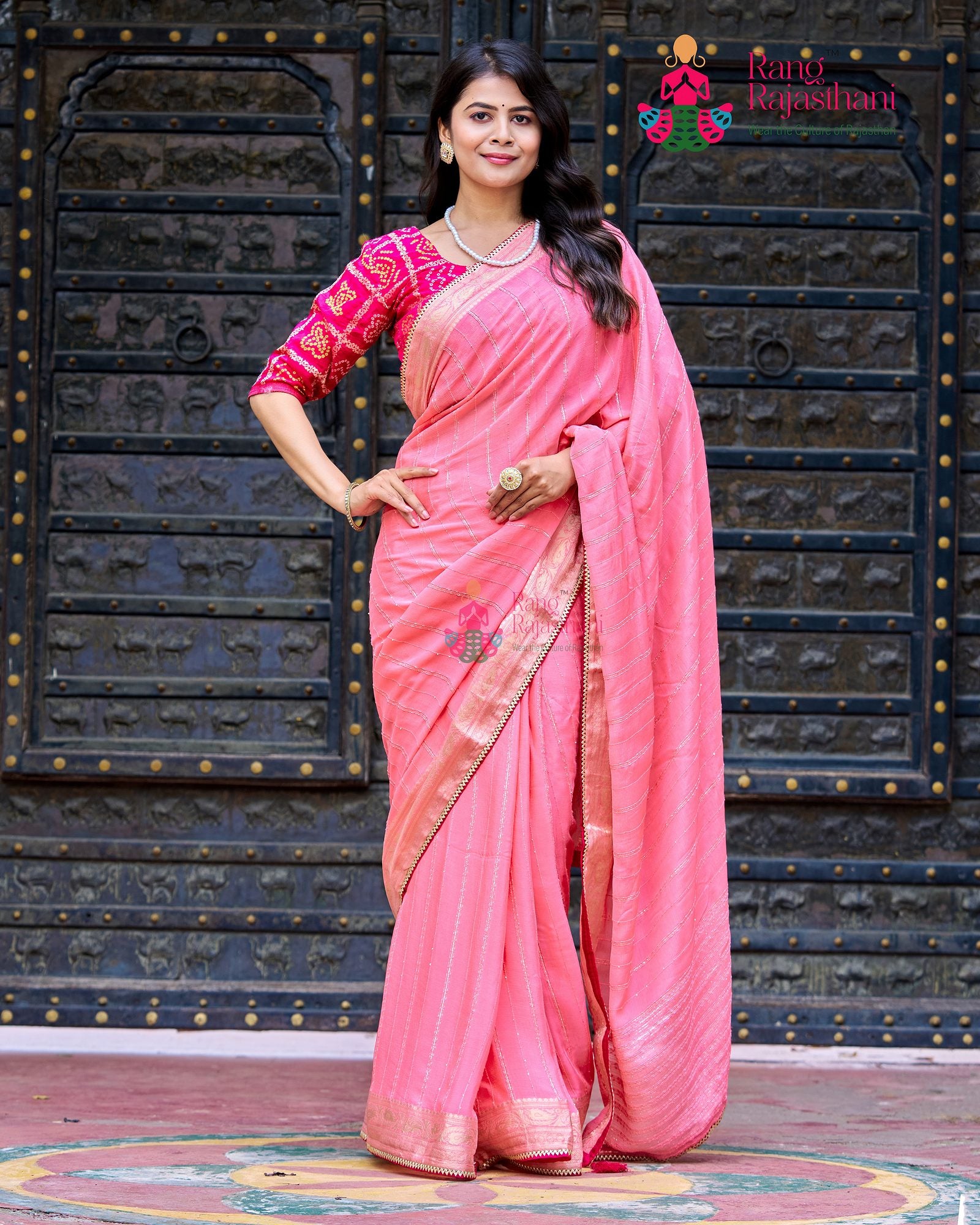 Pink Chinnon Saree - Chic
