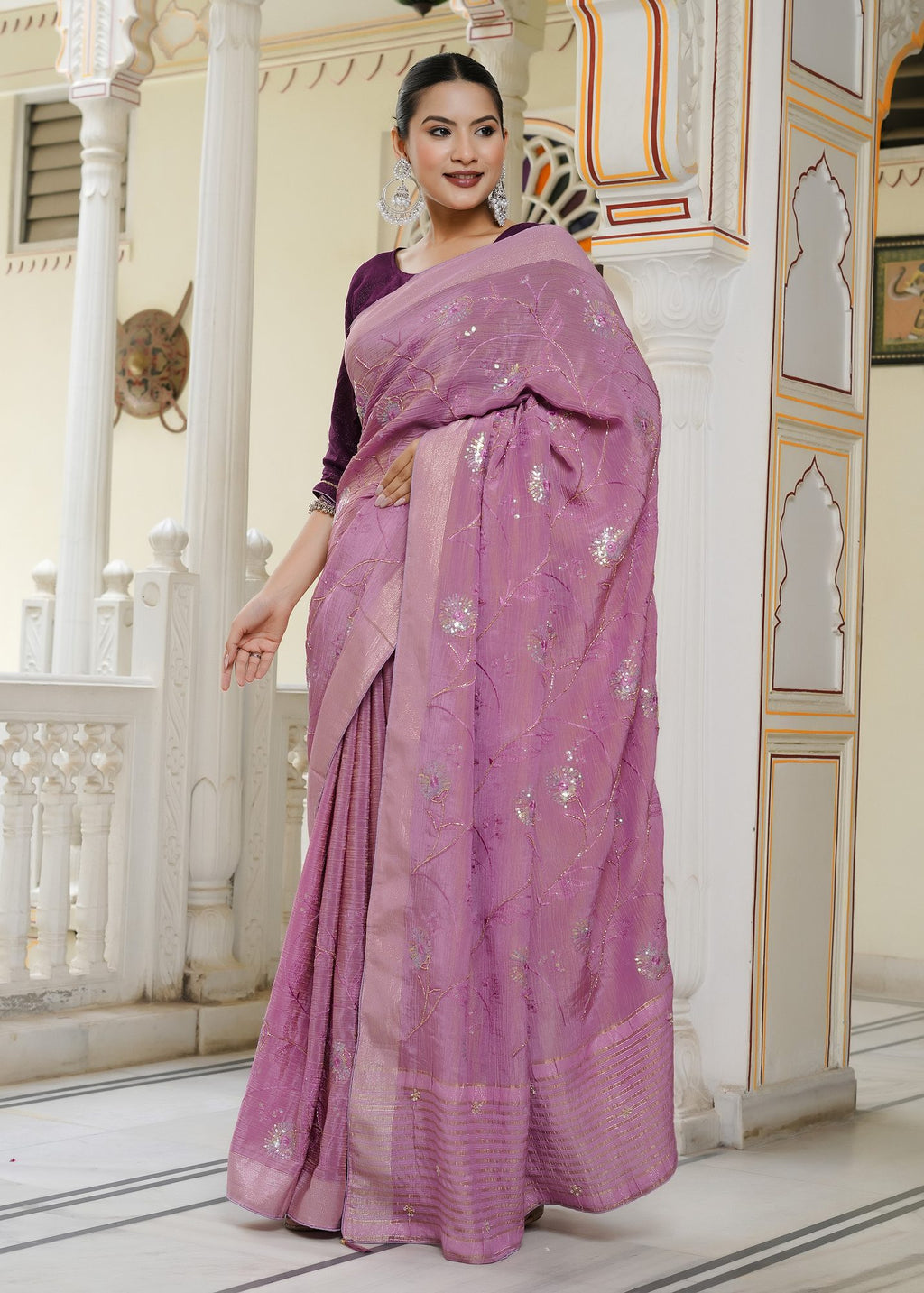 Onion Girlish Party Wear Saree | Rang Rajasthani