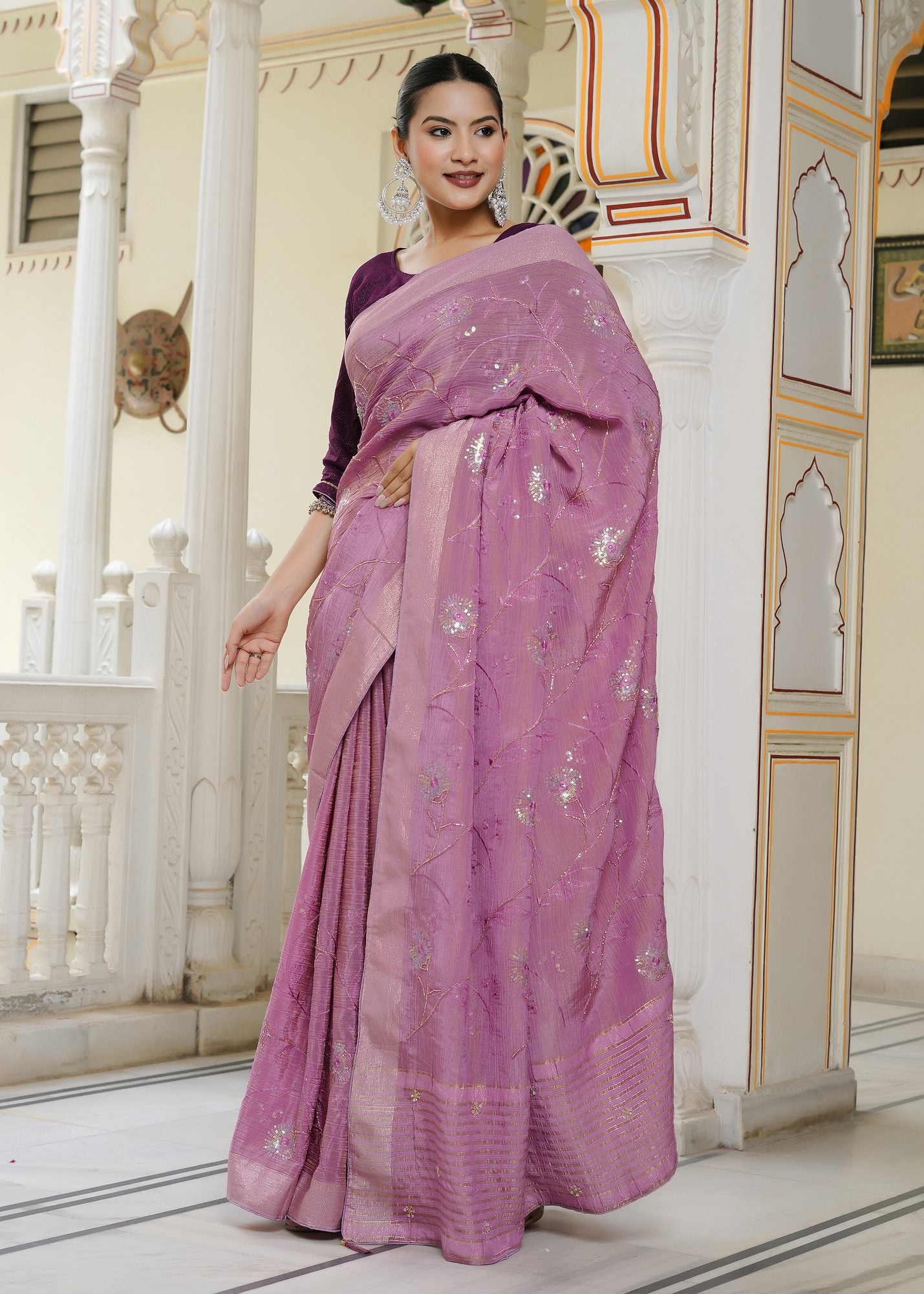 Onion Girlish Party Wear Saree | Rang Rajasthani