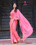 Pink Chinon saree with Resham Sequence side drape view