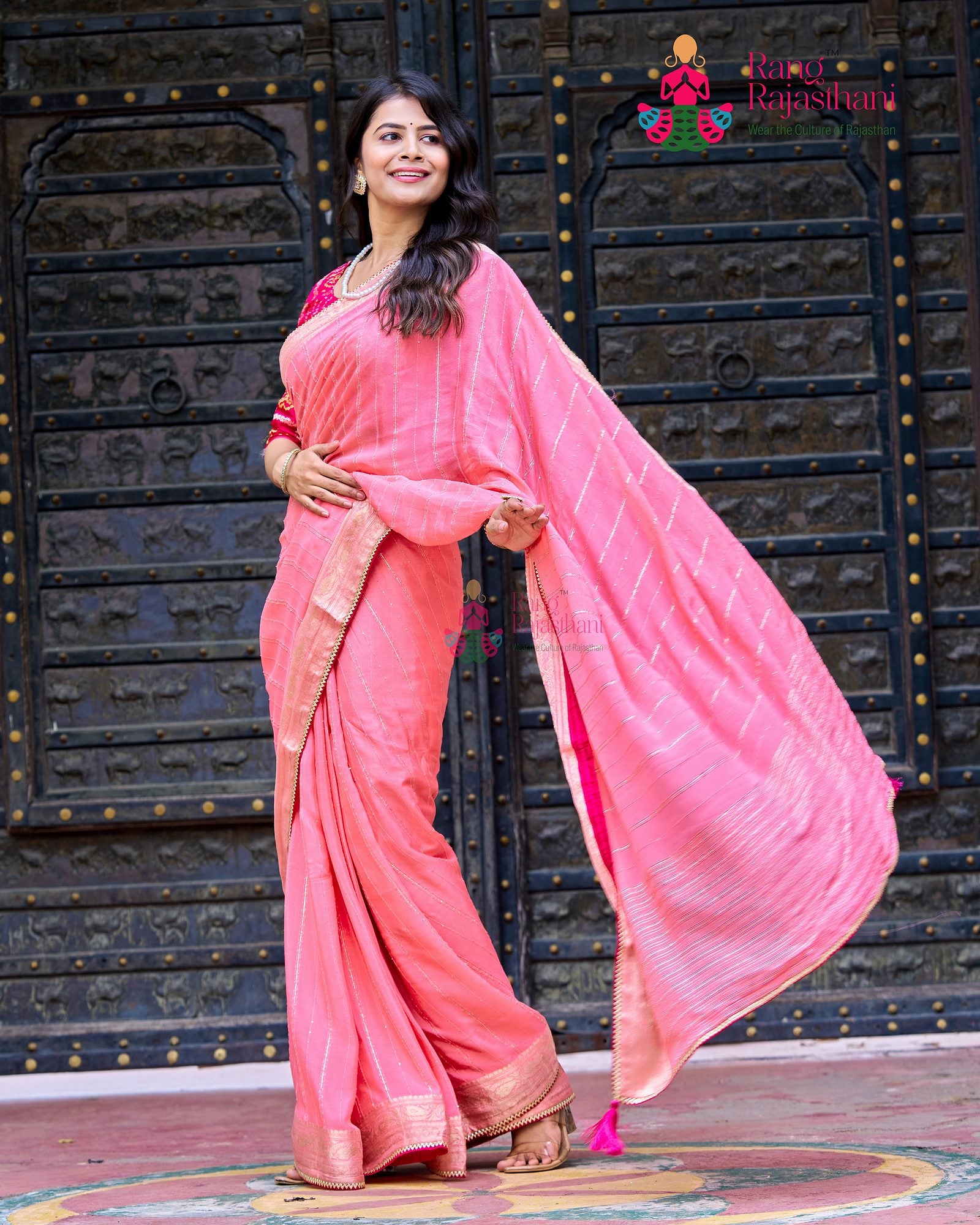 Pink Chinnon Saree - Chic