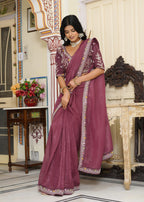 Onion Imported saree with Rich Border side drape view