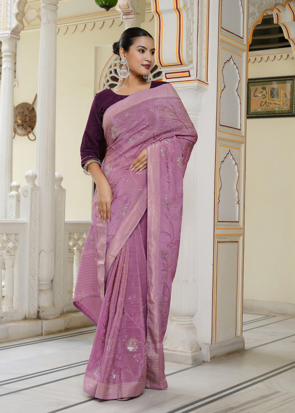 Onion Girlish Party Wear Saree | Rang Rajasthani