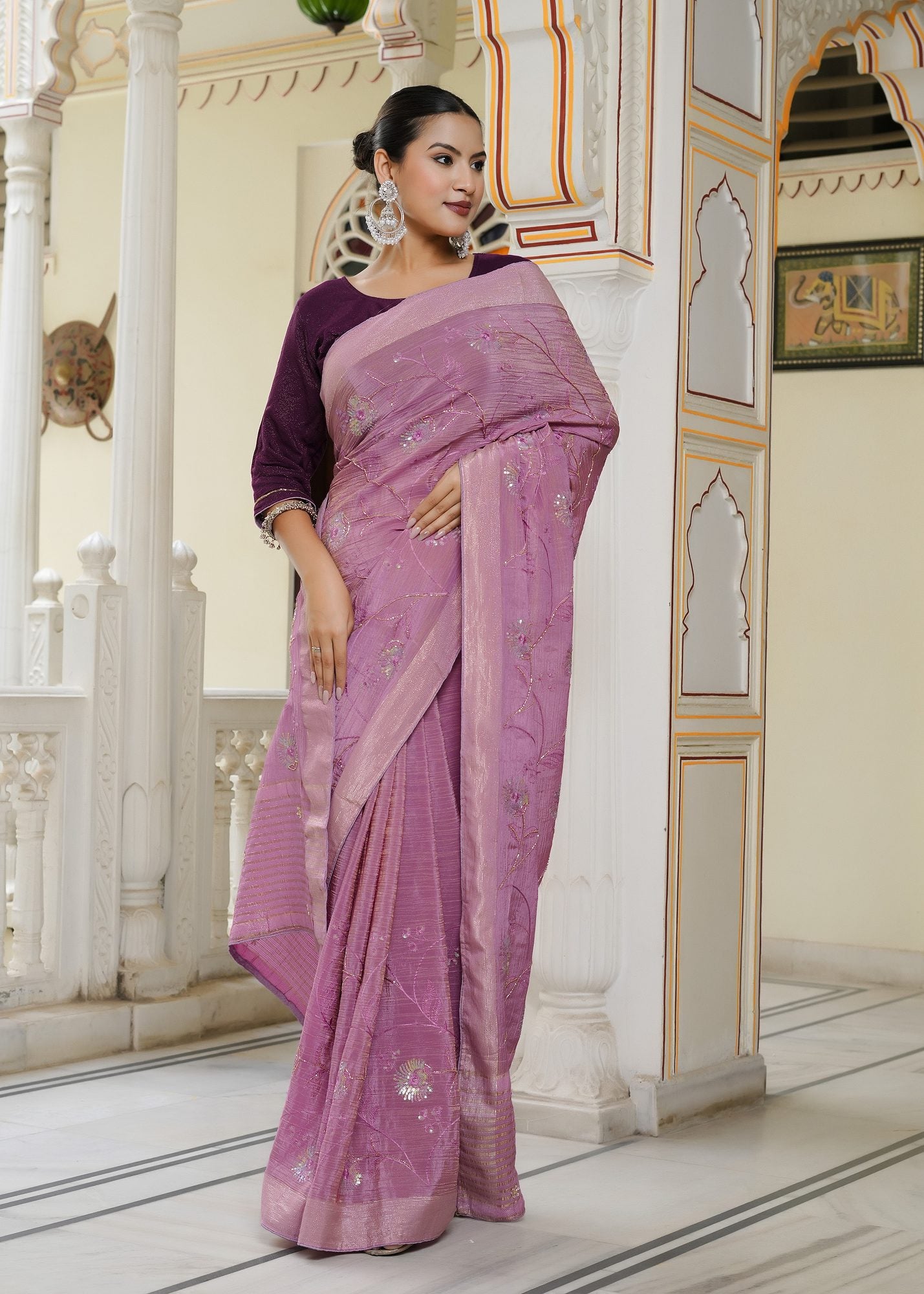 Onion Girlish Party Wear Saree | Rang Rajasthani
