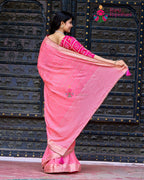 Pink Chinon saree with Resham Sequence back view