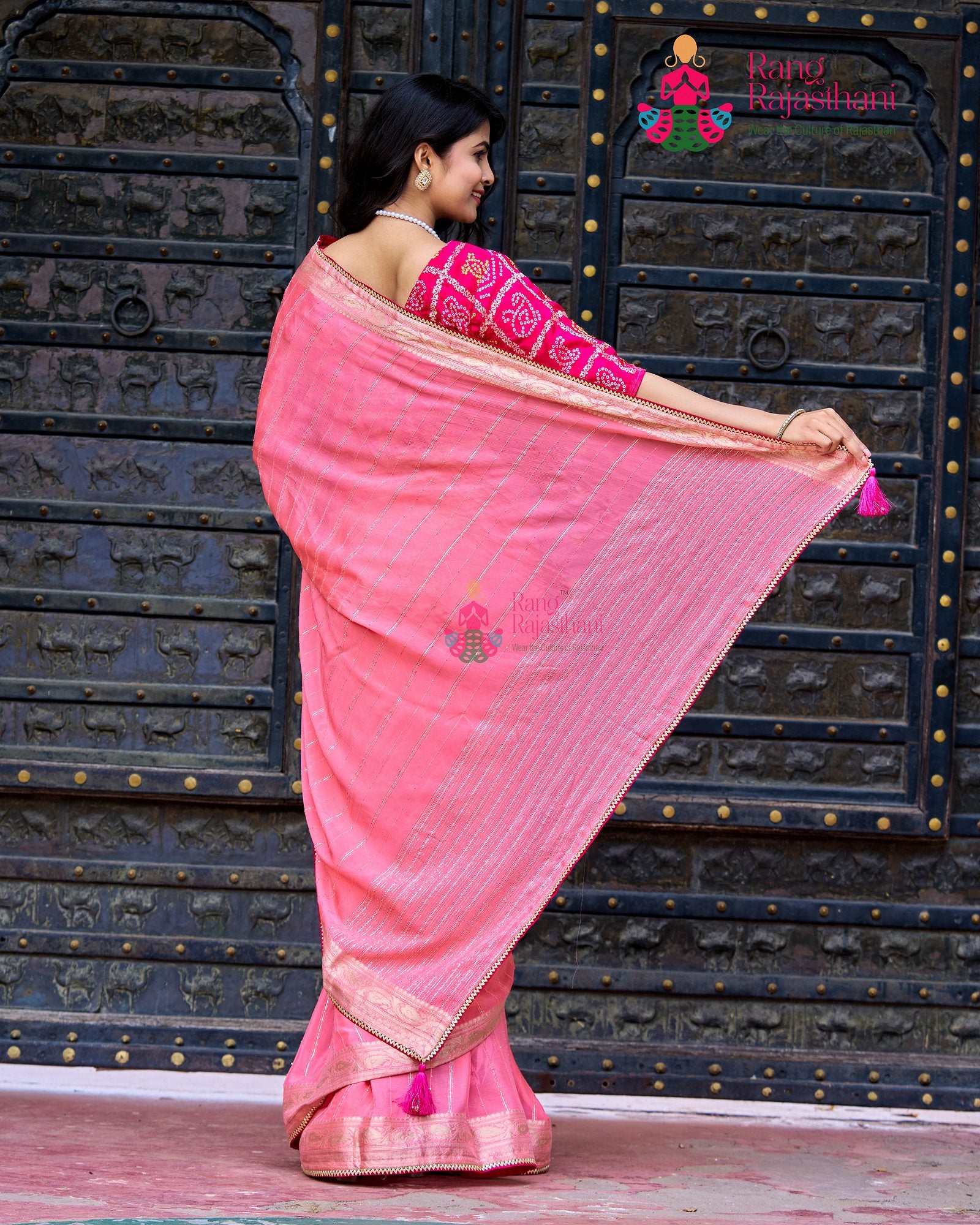 Pink Chinnon Saree - Chic