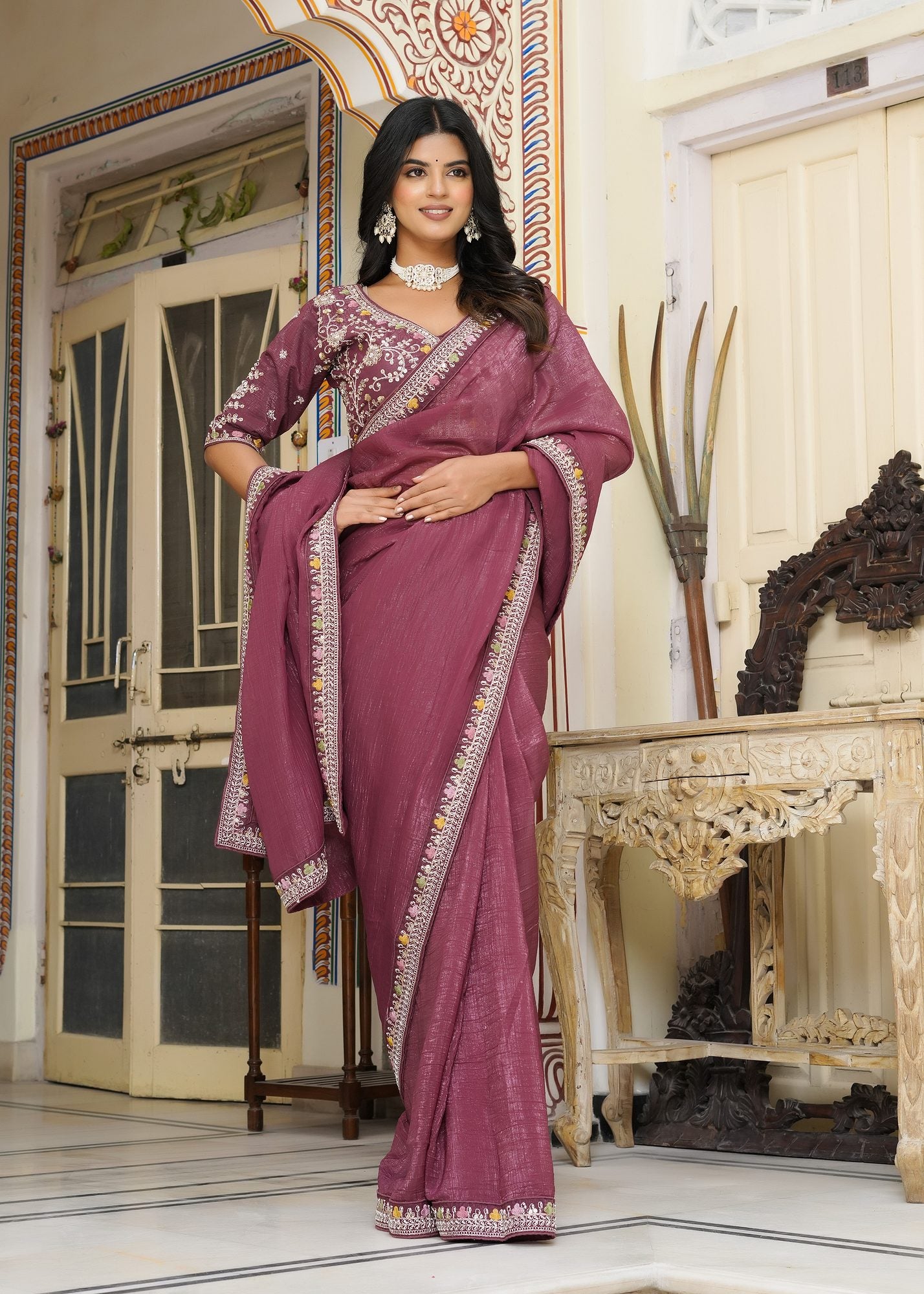 Refined Onion Fabric Saree - Studio-Shot Look