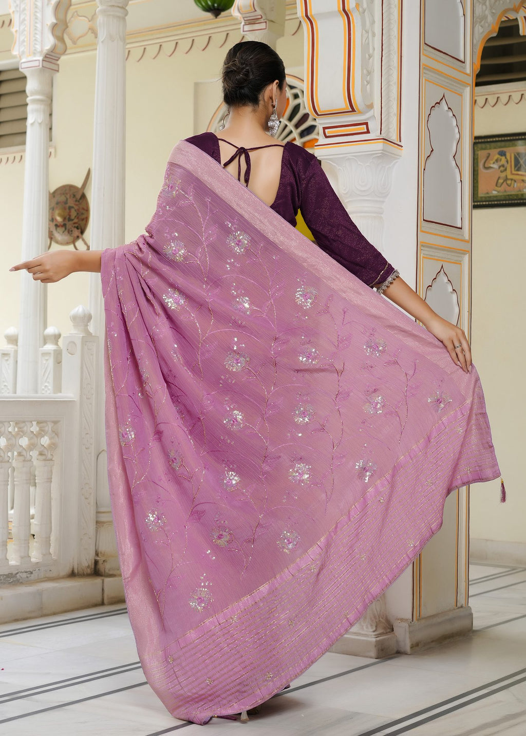 Onion Girlish Party Wear Saree | Rang Rajasthani