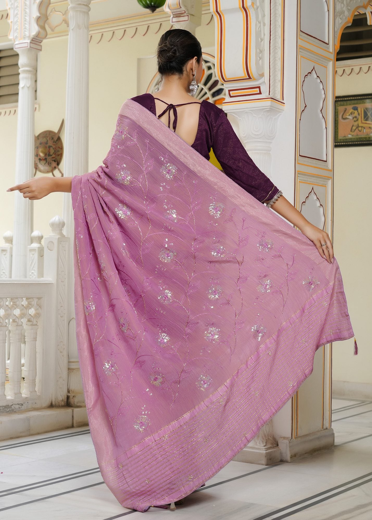 Onion Girlish Party Wear Saree | Rang Rajasthani