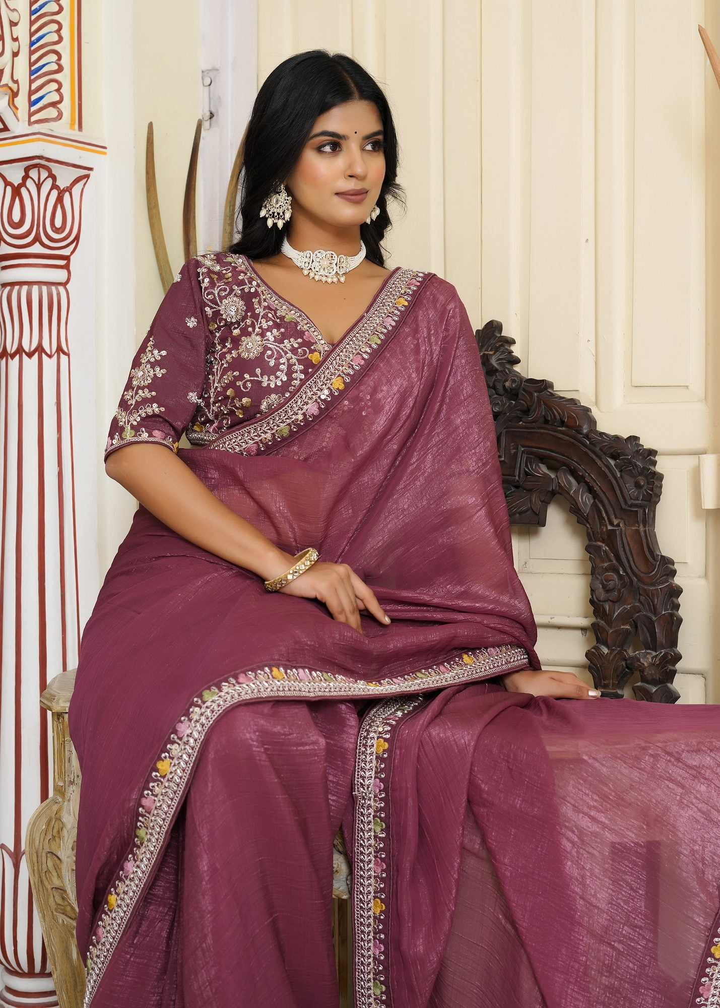 Refined Onion Fabric Saree - Studio-Shot Look