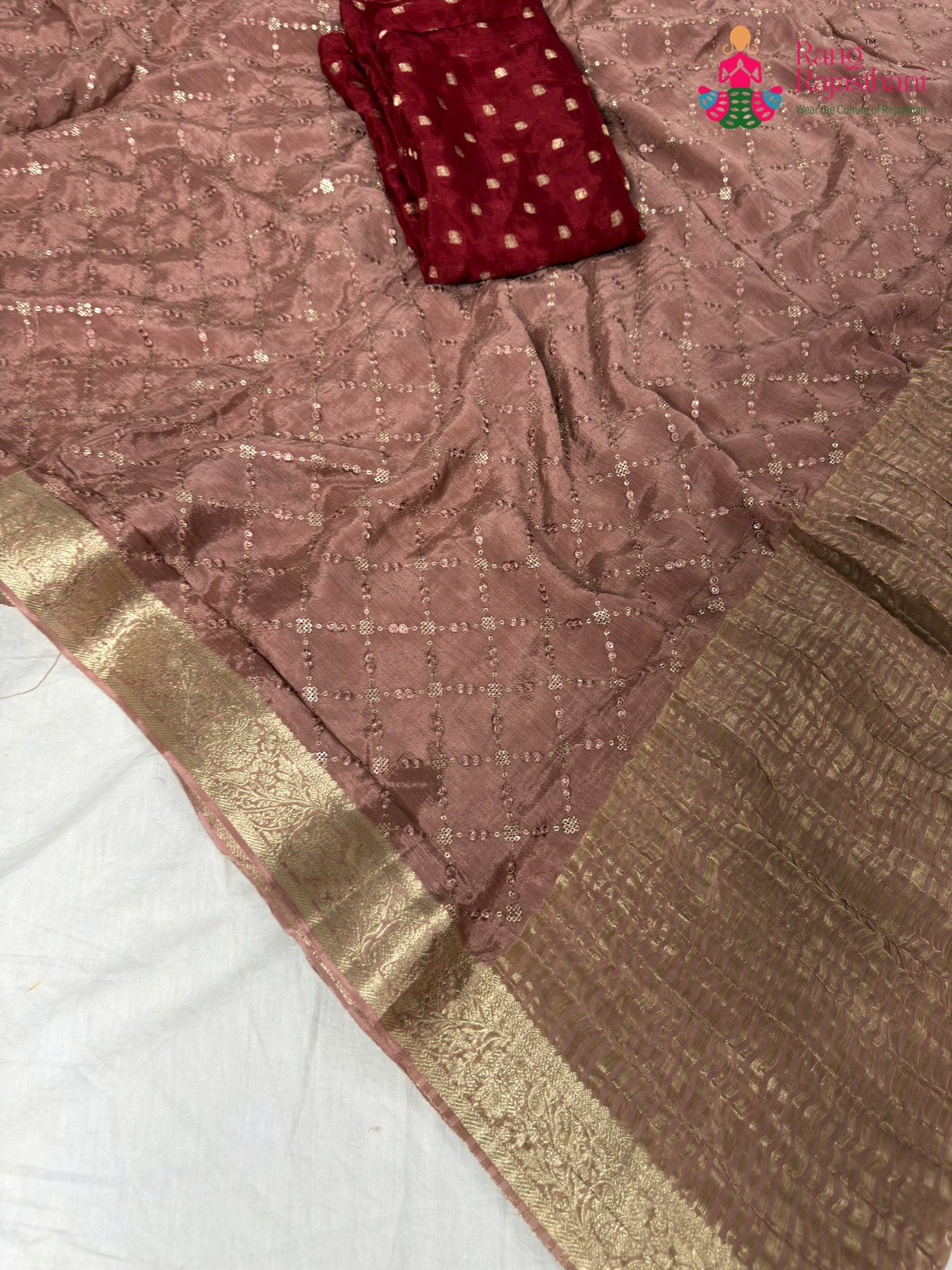 work detailing of onion pure chinnon saree