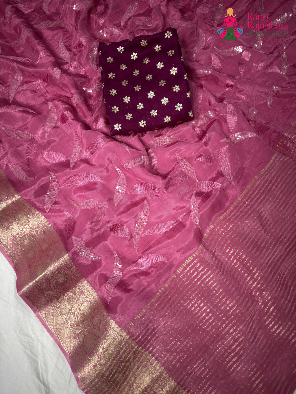 work detailing of onion silk saree