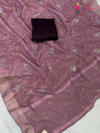 fabric texture of onion tissue saree