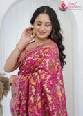 Gajari Pure Georgette saree with Khaddi Work close up detailing