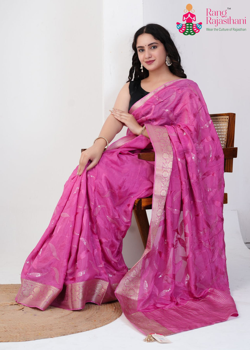 Onion Pink Chinon Lustre Saree : Festive Bloom