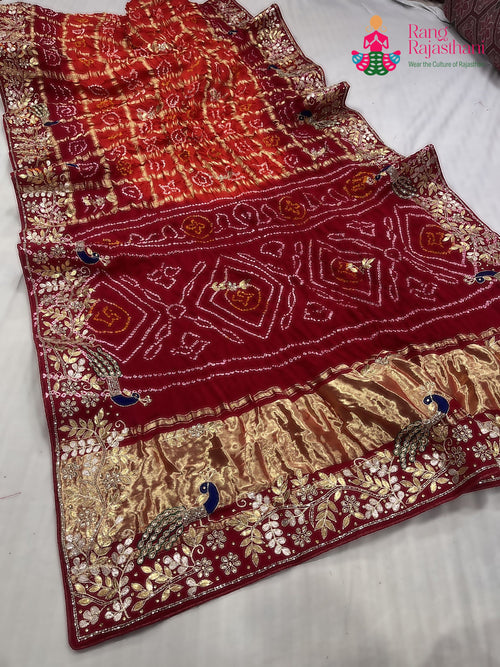 Orange Gajji Silk Hand Embellishment Saree : Balanced Grace main-image