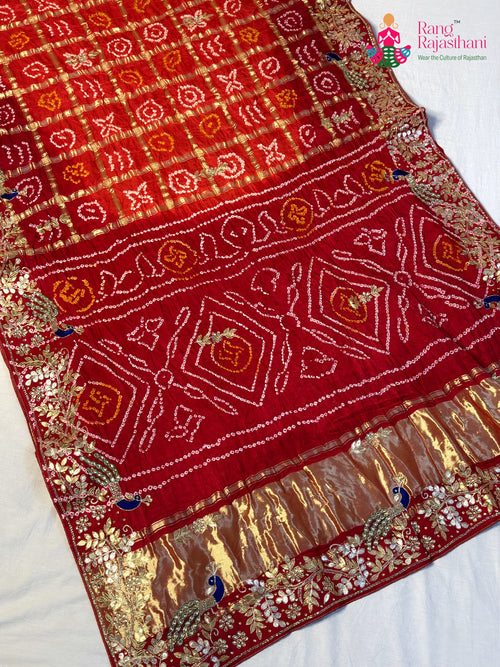 Orange Gajji Silk Hand Embellishment Gharchola Saree for Mayra Ceremony | Ethnic Edit main-image