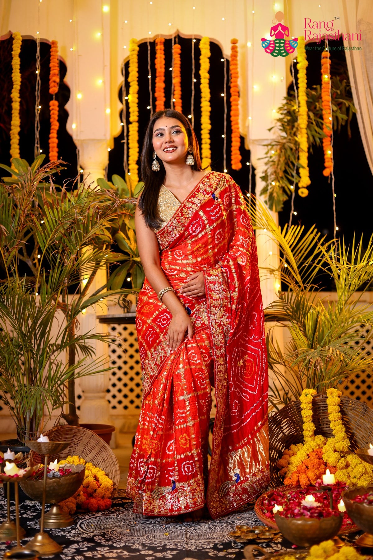 Orange Pure Gaji Silk Hand Tie Dye Bandhani Gharchola Saree for Mayra Ceremony | Buy Now