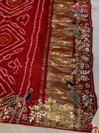 Orange Gajji Silk Hand Embellishment Gharchola Saree for Mayra Ceremony | Ethnic Edit