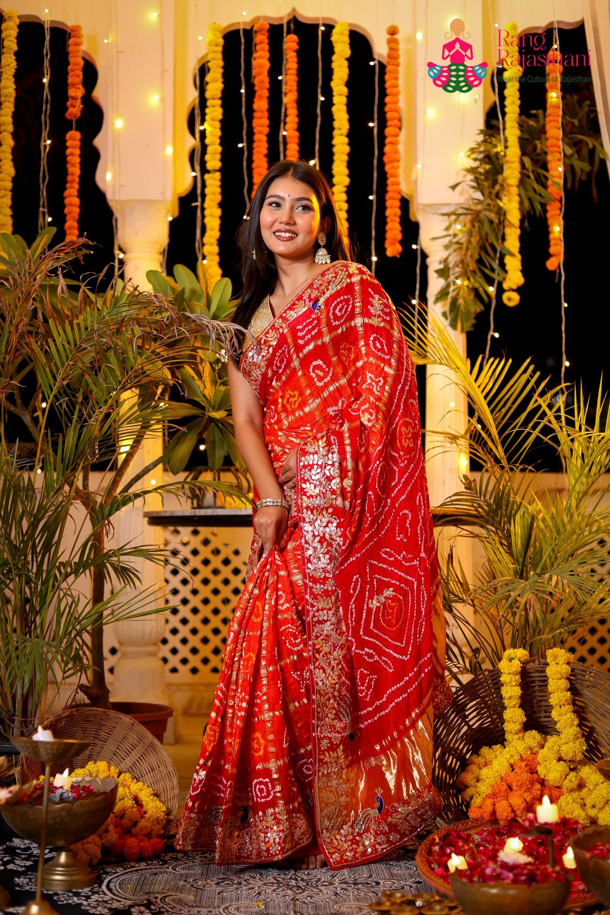 Orange Pure Gaji Silk Hand Tie Dye Bandhani Gharchola Saree for Mayra Ceremony | Buy Now