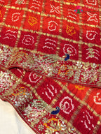 Orange Gajji Silk Hand Embellishment Gharchola Saree for Mayra Ceremony | Ethnic Edit