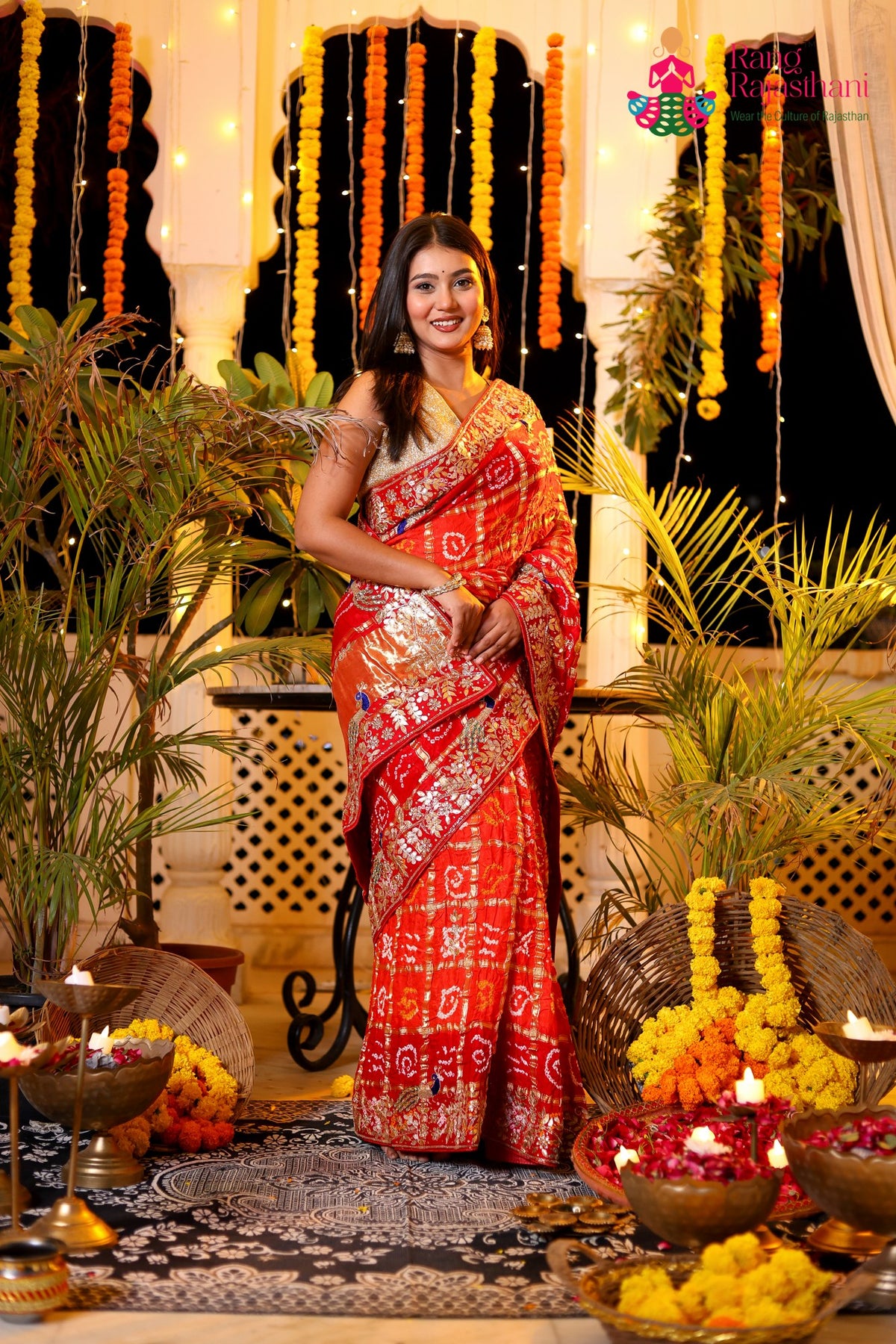 Orange Pure Gaji Silk Hand Tie Dye Bandhani Gharchola Saree for Mayra Ceremony | Buy Now
