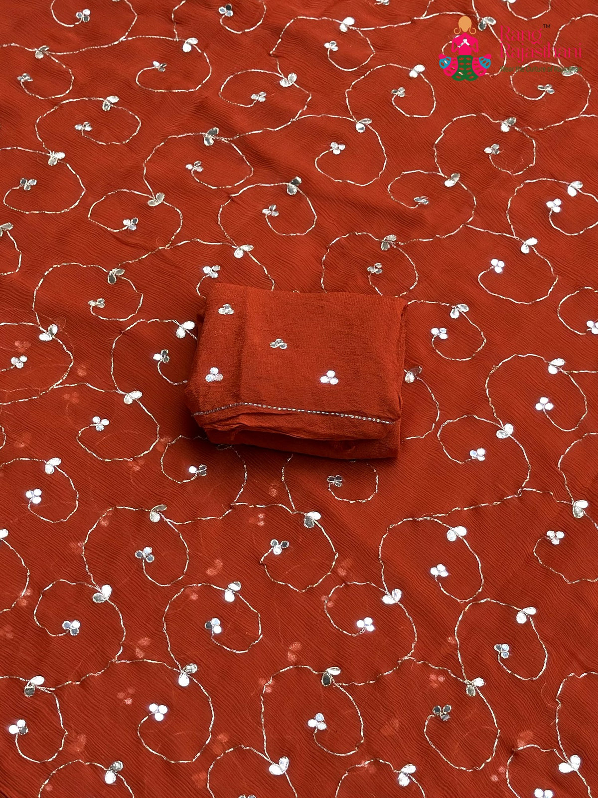 Orange Pure Chiffon Gota Patti Saree for Bridal | Buy Online