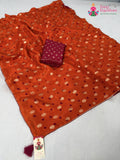 orange pure dola silk bandhani saree for haldi ceremony by Rang Rajasthani