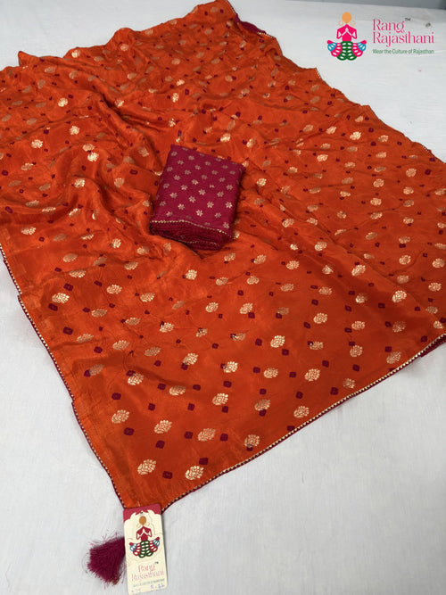 Orange Pure Dola Silk Bandhani Saree : Smooth Ease main-image