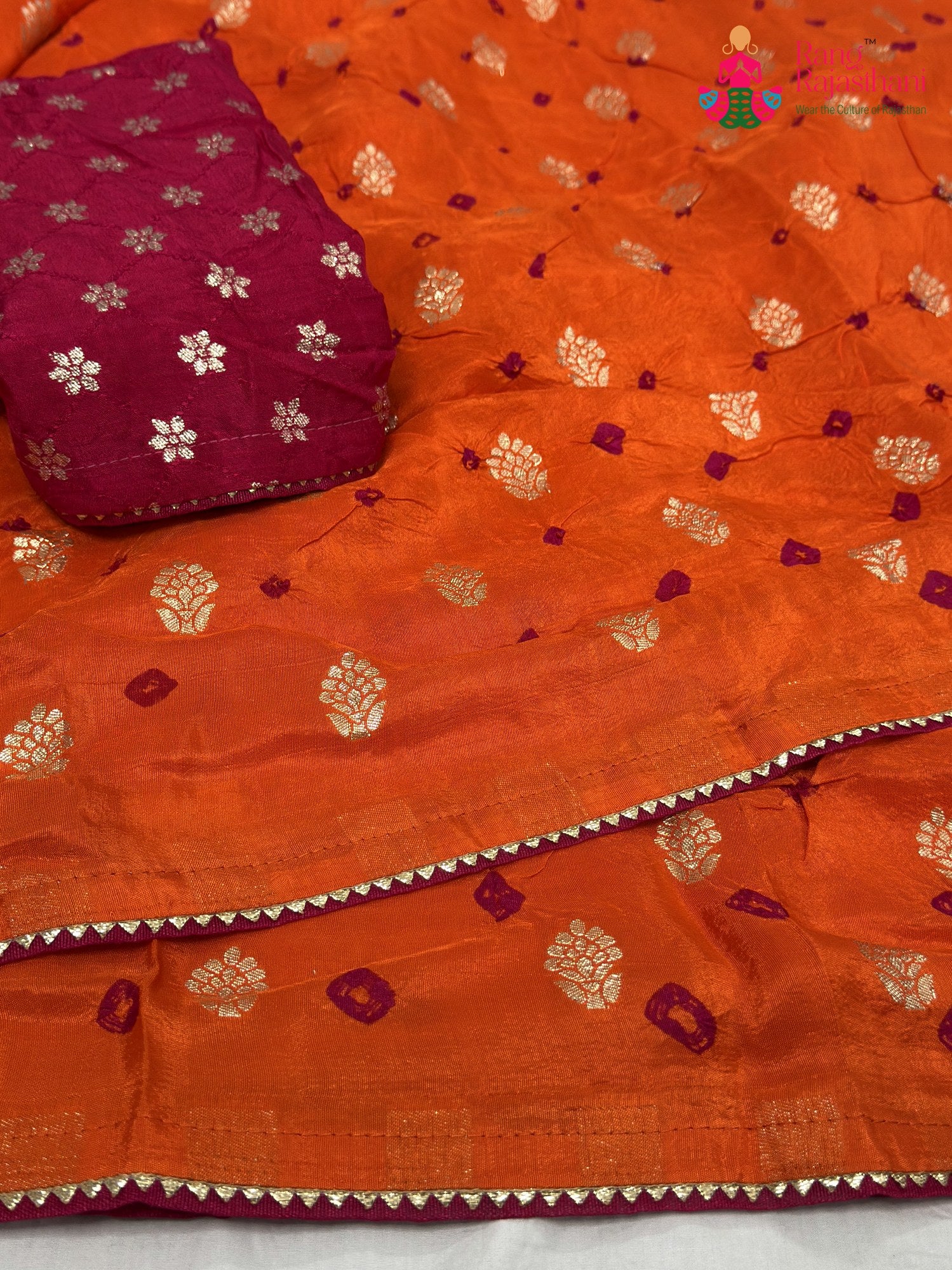 Orange Pure Dola Silk Bandhani Chunri Saree for Haldi Ceremony | Latest Edit