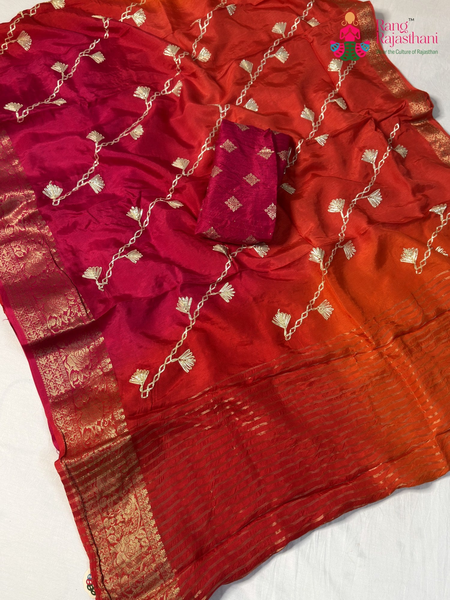 Orange Pure Russian Silk Gota Patti Saree for Festive Wear | Flowy Edit