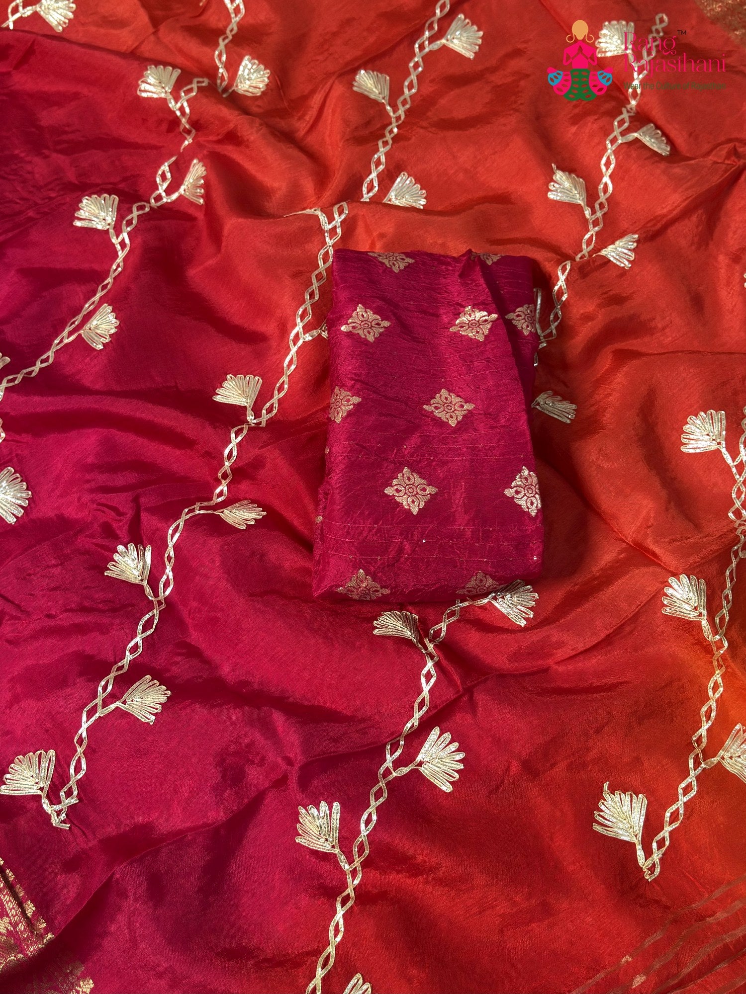 Orange Pure Russian Silk Gota Patti Saree for Festive Wear | Flowy Edit