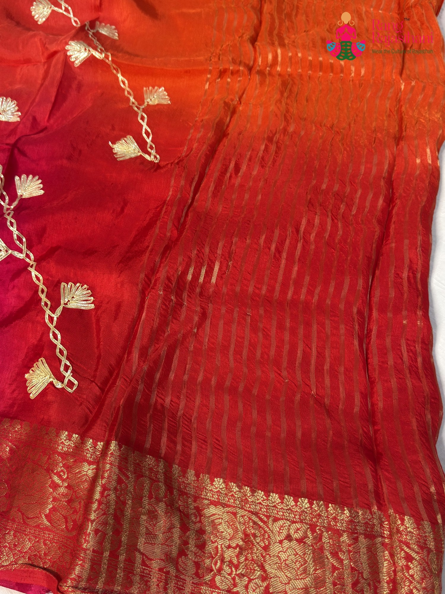 Orange Pure Russian Silk Gota Patti Saree for Festive Wear | Flowy Edit