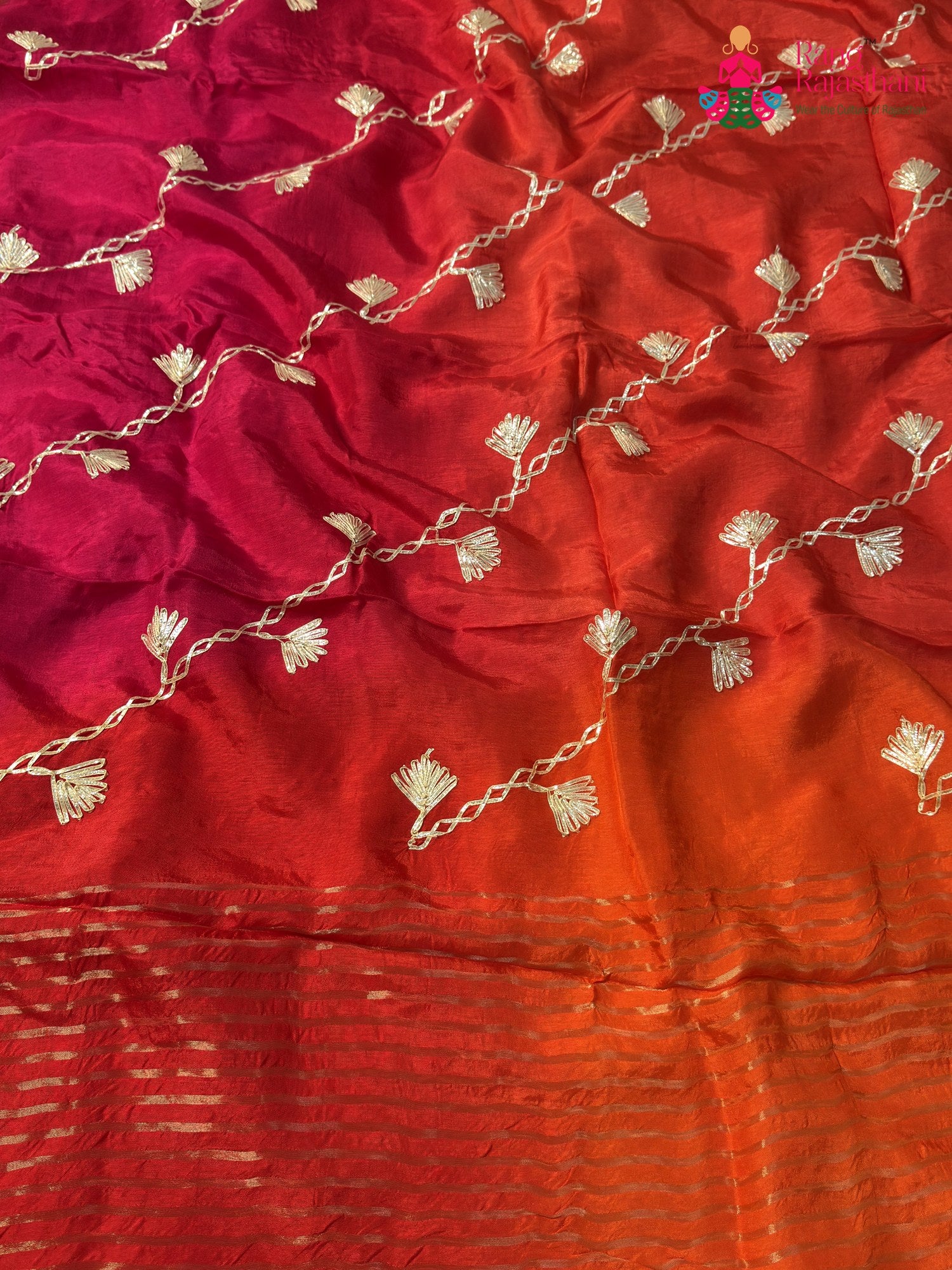 Orange Pure Russian Silk Gota Patti Saree for Festive Wear | Flowy Edit