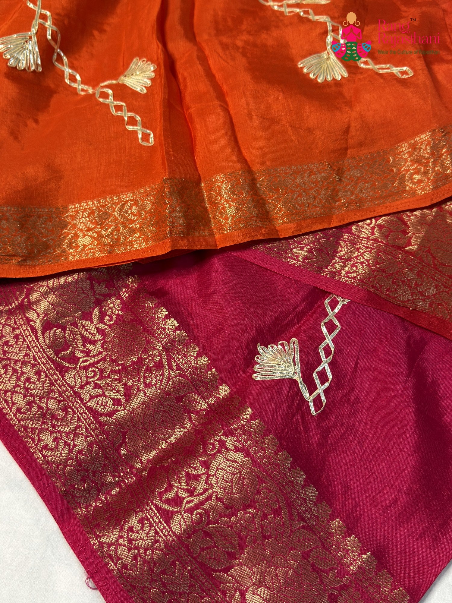 Orange Pure Russian Silk Gota Patti Saree for Festive Wear | Flowy Edit