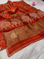 Orange Pure Russian Silk Gota Patti Work Saree : Festive Glow